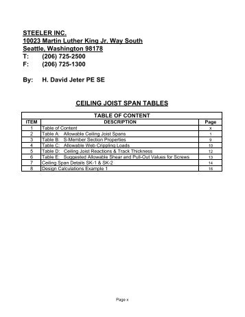 Ceiling Joist Span Tables - Steeler Inc.