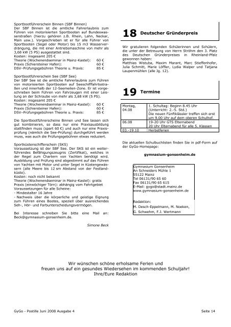 Postille Nr. 4 - Juni 2008 - Gymnasium Mainz-Gonsenheim