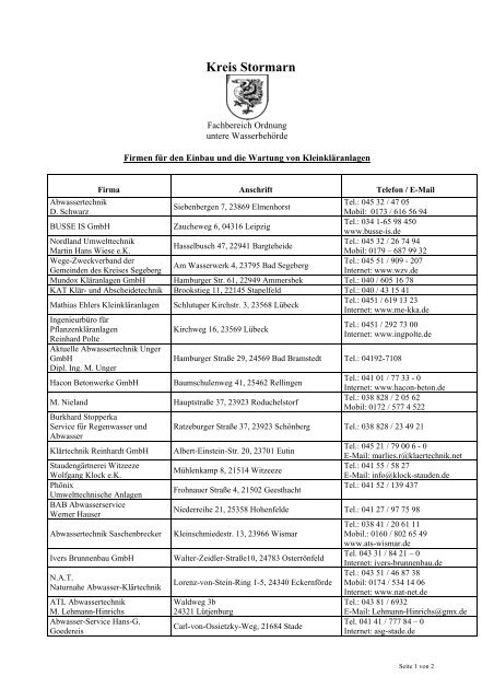 Liste der in Schleswig-Holstein tätigen ... - Kreis Stormarn
