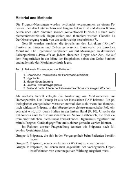 Studie zu energetischen Messungen am Meridian-System mit Prognos