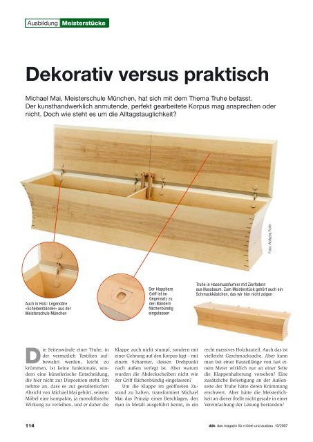 Dekorativ versus praktisch - Meisterschule Schreiner München