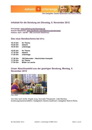 Infoblatt der Sendung vom 06.11.2012 zum Download - WDR.de