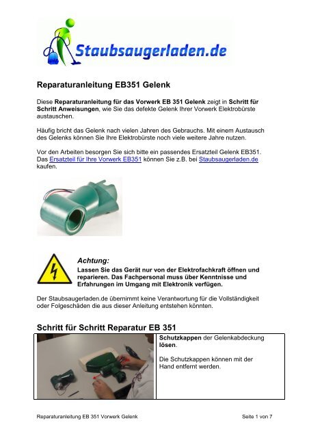 Reparaturanleitung EB351 Gelenk - Staubsaugerladen.de