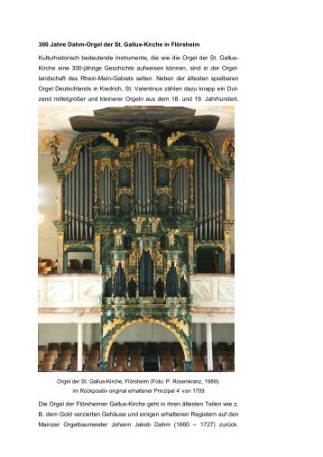 300 Jahre Dahm-Orgel der St. Gallus-Kirche - Flörsheimer Kantorei