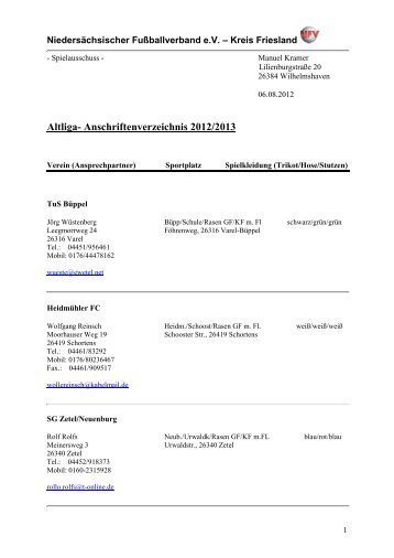 Altliga- Anschriftenverzeichnis 2012/2013