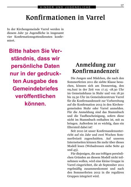 Gemeindebrief März bis Mai 2011 - Ev.-luth. Kirchengemeinde Varrel