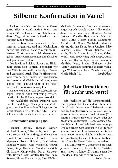 Gemeindebrief März bis Mai 2011 - Ev.-luth. Kirchengemeinde Varrel