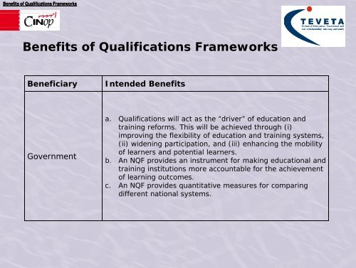 National Qualifications Framework - Cinop