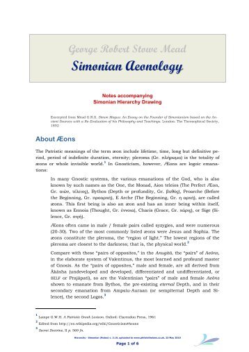 George Robert Stowe Mead Simonian Aeonology - Philaletheians