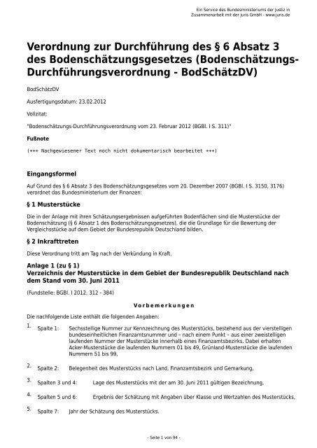 Verordnung zur Durchführung des § 6 Absatz 3 des ... - Faolex