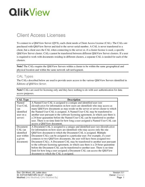 Client Access Licenses - QlikView