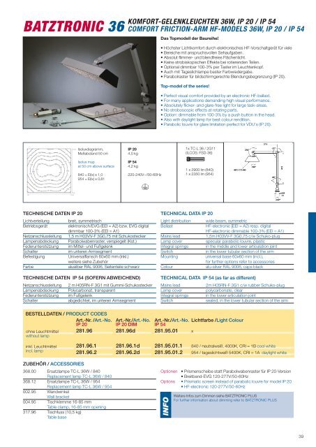 friction-arm models - Batz Leuchtsysteme & Handels Gmbh