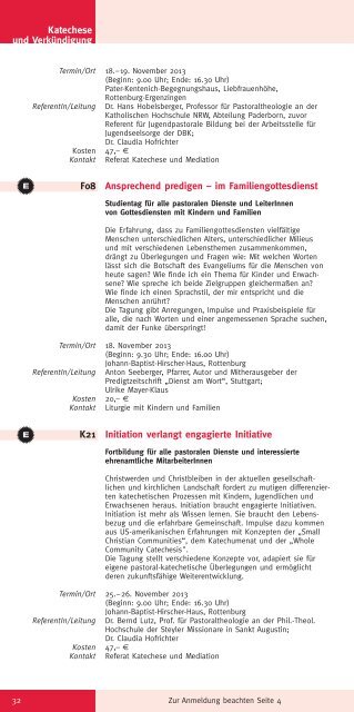 Fortbildungskalender 2013 - Diözese Rottenburg-Stuttgart