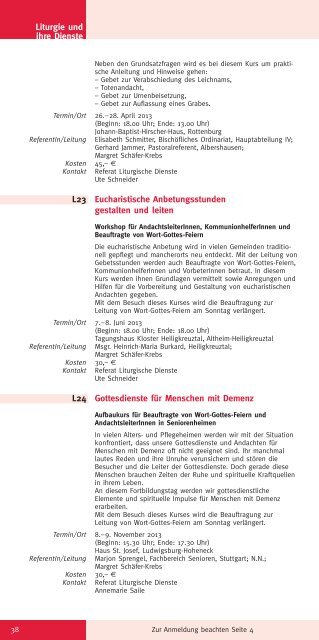 Fortbildungskalender 2013 - Diözese Rottenburg-Stuttgart