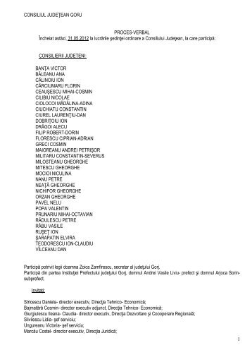 Proces verbal de ședință Hotărâri adoptate - Consiliul Judeţean Gorj