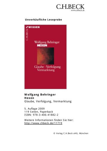 Wolfgang Behringer Hexen Glaube, Verfolgung ... - C.H. Beck