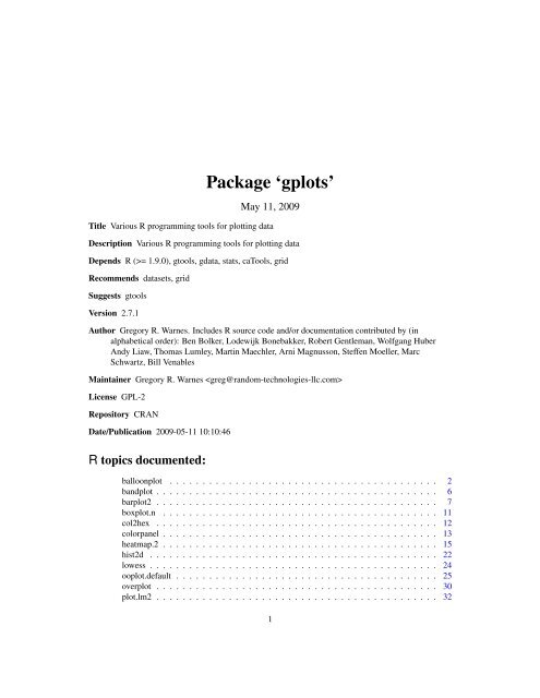 Package 'gplots' - R