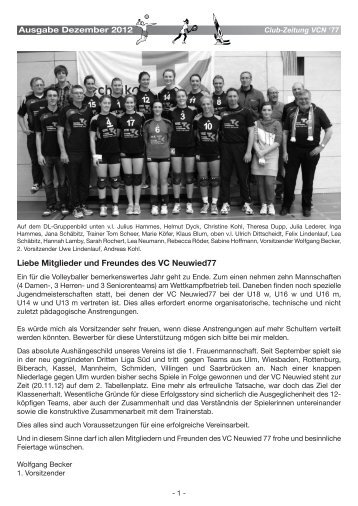 VCN 77 Clubzeitung Ausgabe Dezember 2012 - VC Neuwied ´77