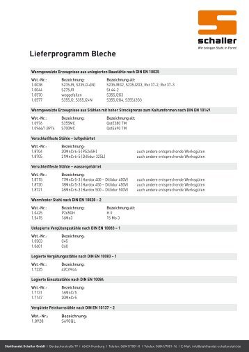 schaller Lieferprogramm Bleche - Stahlhandel Schaller GmbH