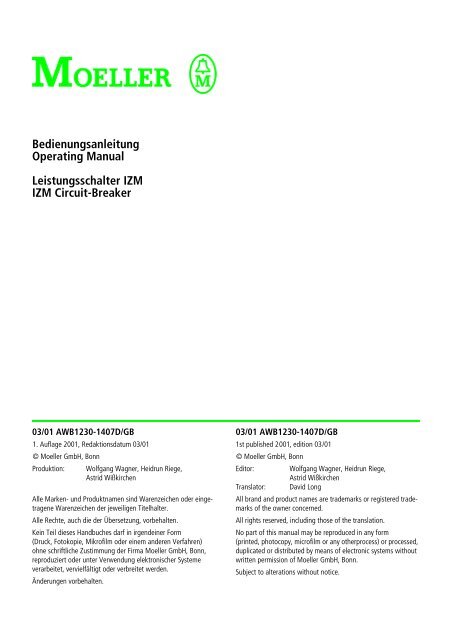 Bedienungsanleitung Operating Manual Leistungsschalter IZM IZM ...