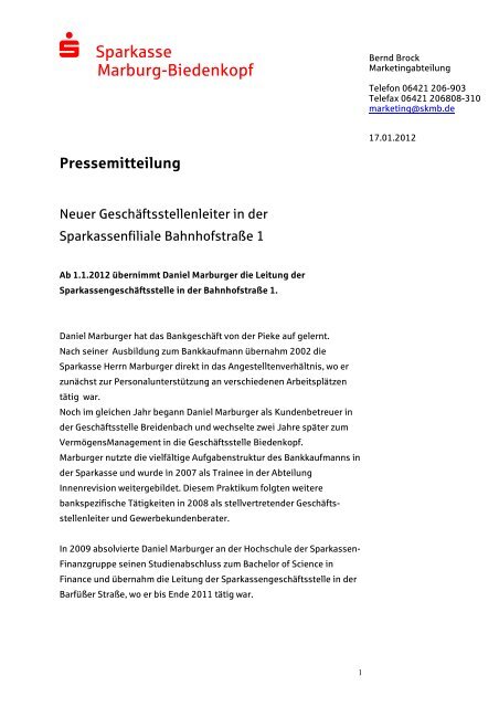 Pressemitteilung - Sparkasse Marburg-Biedenkopf