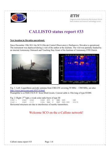 CALLISTO status report #33 - Institute for Astronomy Umleitung ...