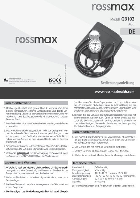 Bedienungsanleitung - Rossmax