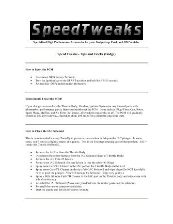 SpeedTweaks, LLC. - Bionic Dodge