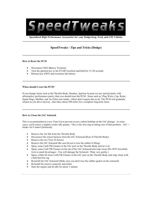 SpeedTweaks, LLC. - Bionic Dodge