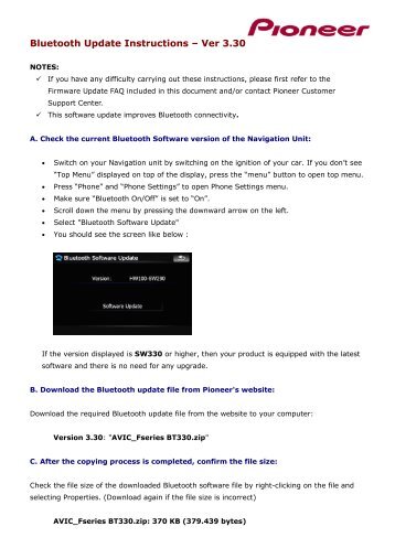 Bluetooth update - AVIC-Fxxx - Ver330 - Pioneer