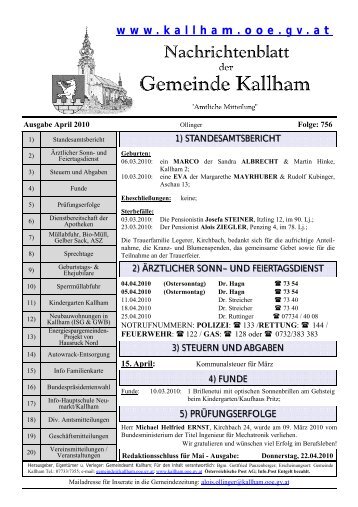 NEU! Wahlzeit am Wahlsonntag in allen 4 Wahllokalen ... - Kallham