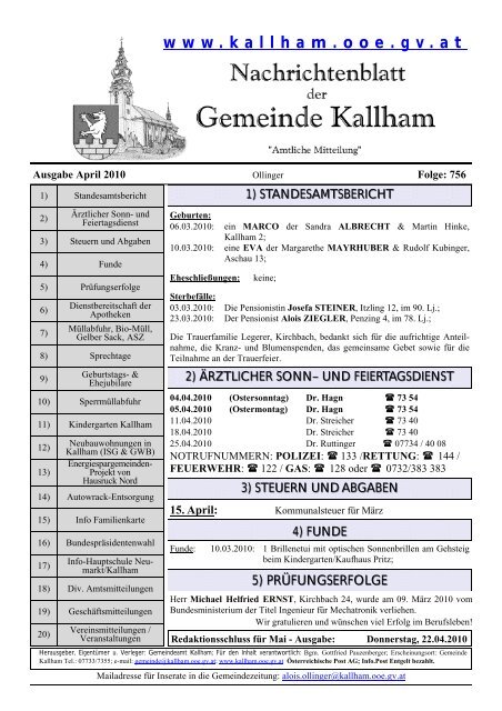 NEU! Wahlzeit am Wahlsonntag in allen 4 Wahllokalen ... - Kallham