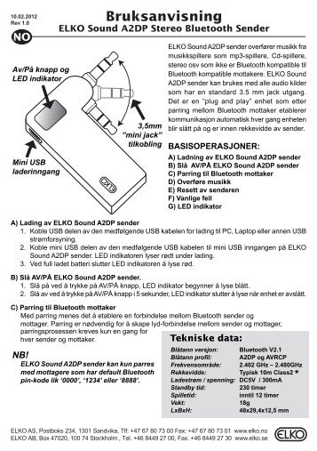 ELKO Sound Bluetooth Sender.indd - Elko AS