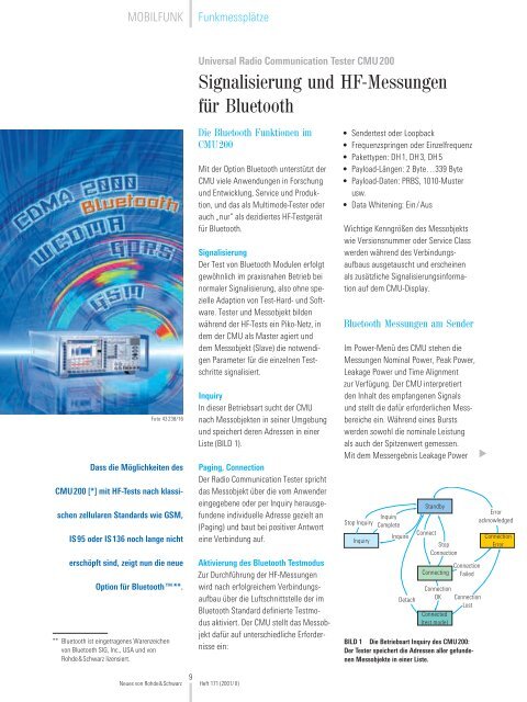 Signalisierung und HF-Messungen für Bluetooth - Rohde & Schwarz