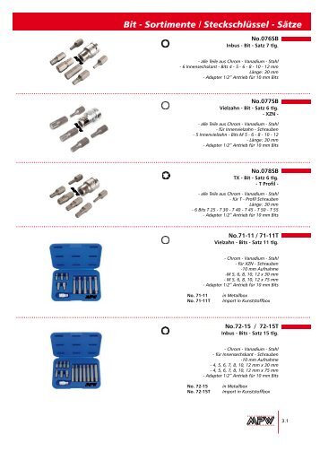 Bit - Sortimente / Steckschlüssel - Sätze - MPW Werkzeuge