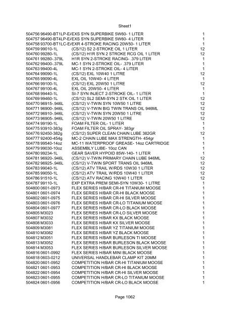 Sheet1 Page 1 SKU OEM DESCRIPTION CASE QTY 27 16770-66 ...