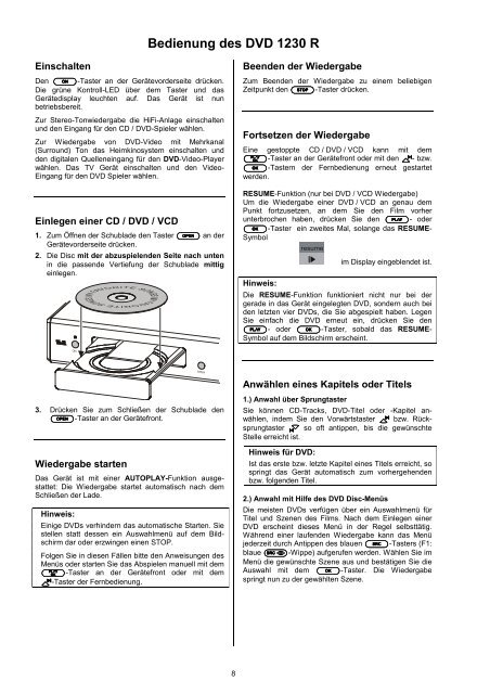  BETRIEBSANLEITUNG DVD 1230 R - T+A Elektroakustik