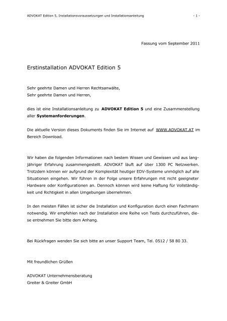 Erstinstallation ADVOKAT Edition 5