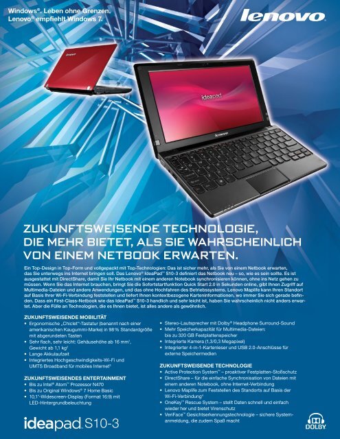 Lenovo IdeaPad S10-3 Netbook Datasheet
