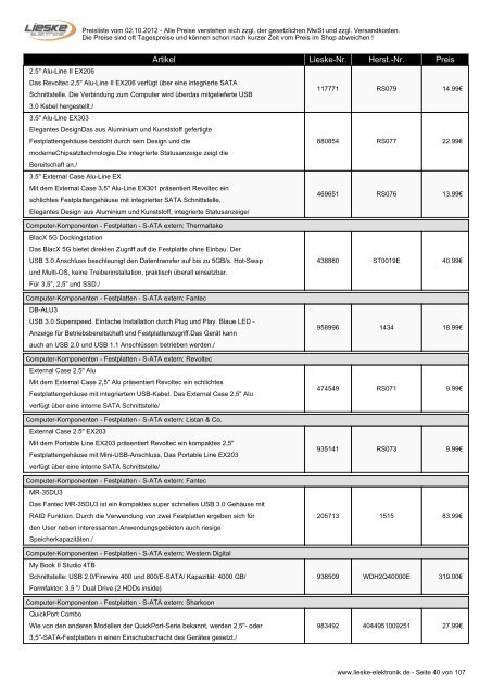 Lieske Elektronik Preisliste - Lieske-Elektronik e.K.