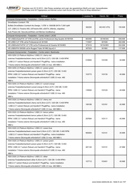 Lieske Elektronik Preisliste - Lieske-Elektronik e.K.