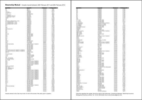 Employers Liability Register 2011 List of Vessels