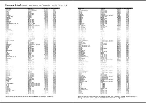 Employers Liability Register 2011 List of Vessels