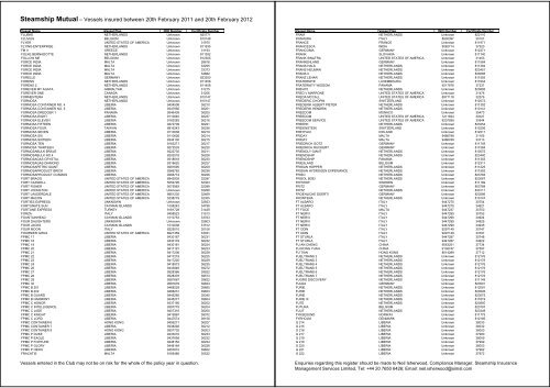 Employers Liability Register 2011 List of Vessels