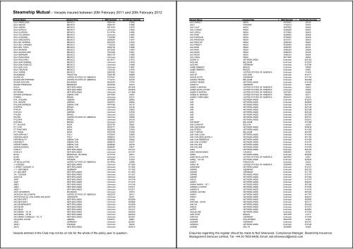 Employers Liability Register 2011 List of Vessels