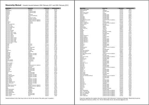 Employers Liability Register 2011 List of Vessels