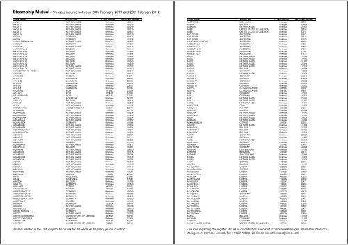 Employers Liability Register 2011 List of Vessels