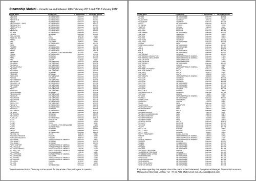 Employers Liability Register 2011 List of Vessels