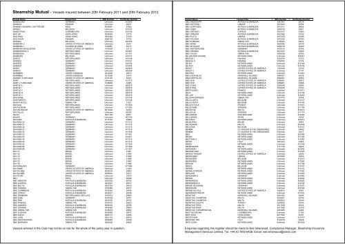 Employers Liability Register 2011 List of Vessels