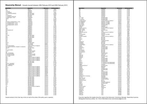 Employers Liability Register 2012 List of Vessels - Steamship Mutual